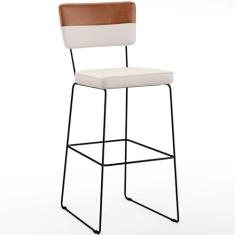 Imagem de Banqueta Alta Cozinha Sala De Jantar Allana L02 Faixa Couríssimo Camel Linho Cru - Lyam Decor