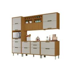 Imagem de Kit de Cozinha 5 Peças Imperatriz (2 Balcões + 2 Aéreos+ 1 Paneleiro) C5P28 Freijo/Off White - Nesher