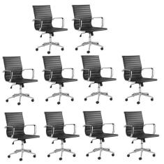 Imagem de Conjunto 10 Cadeiras de Escritório Presidente Giratória Sevilha Baixa Rivatti Preto