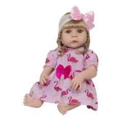 Imagem de Boneca Reborn Bebê Realista Loira Vestido Flamingo 13 Itens - Cegonha
