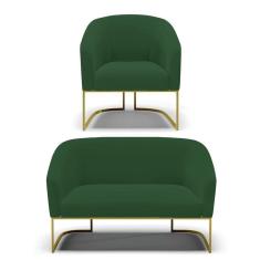 Imagem de Sofá Namoradeira E Poltrona Base Industrial Dourado Stella Veludo D03 - D`rossi Cor Verde
