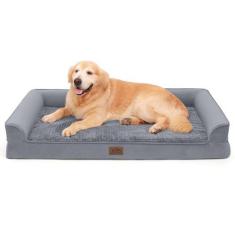 Imagem de Camas para cães extra grandes, cama impermeável de espuma viscoelástica com laterais, fundo antiderrapante e caixa de ovos ortopédica para cães com capa removível lavável, cinza (GG, 122 cm C x 81 cm
