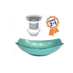 Imagem de Cuba De Vidro Oval Chanfrada 46Cm Verde + Valvula Click