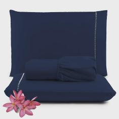 Imagem de Jogo de Lençol Primor King 3 Peças Percal 400 Fios Ponto Palito - Azul Marinho