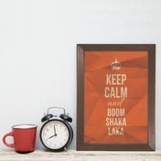 Imagem de Quadro Decorativo Frase Keep Calm Moldura Marrom 33x43cm