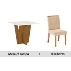 Imagem de Sala de Jantar Henn Vértice 90cm + 4 Cadeiras Nature/Linho