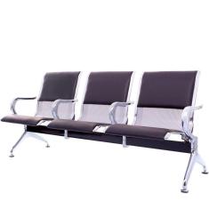 Imagem de Cadeira Longarina Cromada com Estofado 3 Lugares com Braço