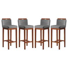 Imagem de Kit 4 Banquetas Alta Estofadas para Bancada 38x102 Cm Líbia Madeira Maciça Suede CCS