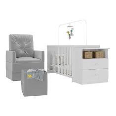 Imagem de Berço Cômoda com Colchão, Poltrona de Amamentação e Puff Meu Bebê Multimóveis Mp4102 Branco/cinza