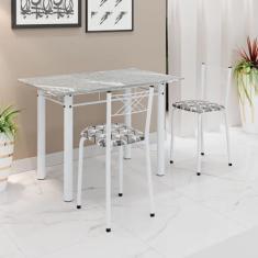 Imagem de Conjunto Sala de Jantar Mesa Retangular 100x60cm Tampo Granito Topázio 2 Banquetas Maragogi Yescasa Mosaico Branco Preto/Branco