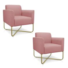 Imagem de Kit 02 Poltronas Marisa Suede Base X Industrial  Rose
