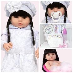 Imagem de Boneca Reborn Bonita Morena 100% Silicone Enxoval 13 Itens - Cegonha R
