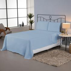 Imagem de Jogo de Lençol Completo Roupa de Cama Casal Queen Size Percal 140 Fios Liso Ponto Palito Algodão 4 Peças