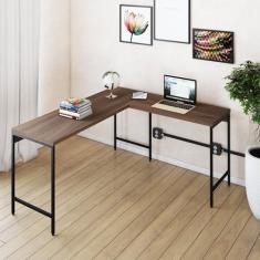 Imagem de Mesa de Escritório em L Estilo Industrial 150x140cm Active Nogal/Preto