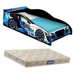 Imagem de Cama Carro Infantil Drifit  Azul com Colchão juvenil 100% MDF Quarto -