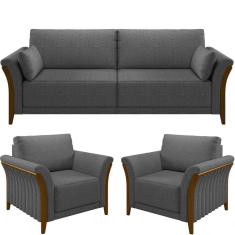 Imagem de Kit Sofá 02 Lugares 162Cm Com 02 Poltronas M03 Chumbo