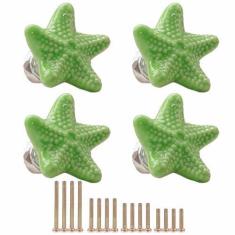 Imagem de MARSTREE Pacote com 4 puxadores de gaveta de cerâmica em forma de estrela do mar armário cômoda guarda-roupa maçanetas de porta de armário puxadores de puxar puxadores de móveis de cozinha costeira