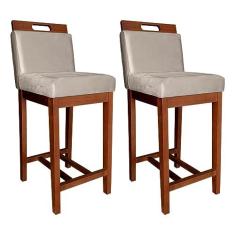 Imagem de Kit 2 Banquetas Média Veneza Estofada 94 Cm Madeira Maciça Suede Bege CCS