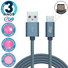 Imagem de Cabo Android USB Tipo C 2 Metros Nylon Cor Chumbo i2Go PRO