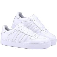 Imagem de Tênis Feminino Casual Couro Cano Curto Cadarço Moda Mr. Gutt