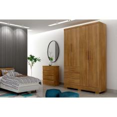Imagem de Guarda Roupa 4 Portas Encant 3 Gavetas c/Espelho e Pés Freijo Cumaru - Novo Horizonte