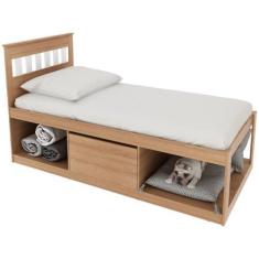 Imagem de Cama Solteiro 2 Nichos 1 Bau CM8037 Amendoa Branco Tecno Mobili