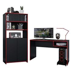 Imagem de Kit Mesa Gamer Armário Alto Escritório Pixel Preto Caemmun
