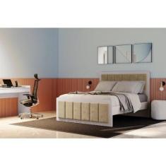 Imagem de Cama de Casal em Mdp 188x138cm Revestido em Suede Branco