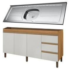 Imagem de Balcão Gabinete Com Pia 160cm 3 Portas Karen P14 Nature/Off White - Mp