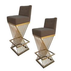 Imagem de Kit 02 Banquetas Luma Base de Ferro Sued Marrom Rato - D'Classe Decor