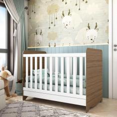 Imagem de Berço Mini Cama Americano 100% MDF 3 em 1 Ben Móveis Peroba Branco Bri