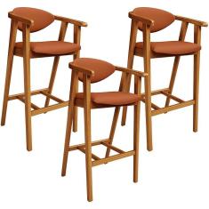 Imagem de Kit 03 Banquetas Alta Cozinha Bancada Bar Sala De Jantar Fixa Cecília L02 Tecido Terracota