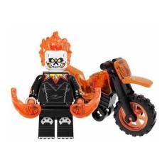 Imagem de Boneco Moto Blocos Montar Motoqueiro Fantasma Pantera Negra