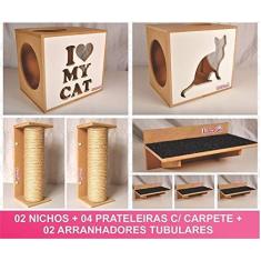 Imagem de Kit 02 Nichos Gatos + 04 Prateleiras+ 02 Arranhadores - Cj 08 pçs