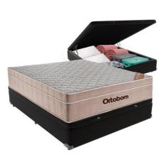 Imagem de Cama Box Baú Casal Preto e Colchão Airtech Spring Pocket M. Ensacadas 