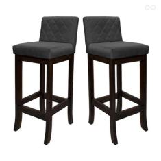 Imagem de Kit 2 Banquetas Média em Madeira Maciça Tóquio Matelassê Suede Cinza CCS