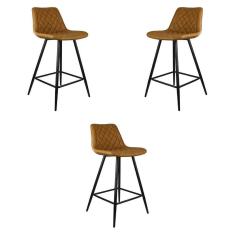 Imagem de Kit 3 Banquetas Decorativas Magé Pu Matelassê C/apoio Para Os Pés Base Em Aço Marrom G56 - Gran Belo