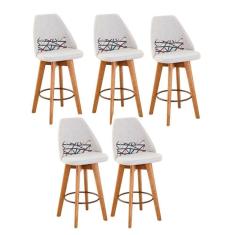 Imagem de Kit 05 Banquetas Linho Bege E Almofada Linhas Coloridas