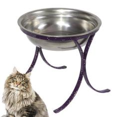 Imagem de Comedouro Alto Pet Ferro E Inox Para Gatos Ração Agua Roxo - Gastrobel