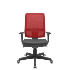 Imagem de Cadeira Office Brizza Tela Vermelha Assento Vinil Preto Autocompensado