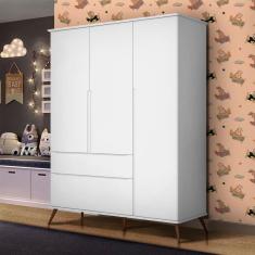 Imagem de Guarda Roupa Infantil Retrô Melinda 3 Portas e 2 Gavetas Branco - Phoenix Baby Branco
