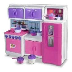 Imagem de Cozinha Cristal Rosa Infantil Geladeira Fogão Completa 45cm - Lua De C