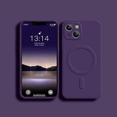 Imagem de Capa de silicone líquido para iphone 15 14 13 12 11 pro max mini x xr xs plus telefone magnético capa de carregamento sem fio, roxo, para iphone 13promax