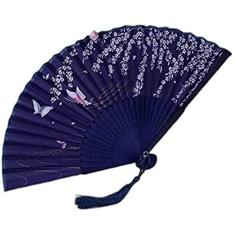 Imagem de Ventilador portátil Ventilador de mão Ventilador dobrável Ventilador chinês estilo vintage Ventilador dobrável de seda com bambu para festa Decoração de casamento Ventilador de papel Ventila
