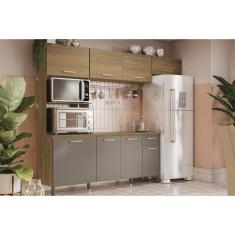 Imagem de Cozinha Modulada Completa CB812 4 Peças (2Aéreo+1Balcão+1Paneleiro) Nogueira/Fendi - Kappesberg