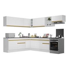 Imagem de Armário de Cozinha Completa de Canto com Rodapé Veneza Multimóveis V2103 Branco/dourado