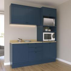 Imagem de Cozinha Compacta 3 Peças 6 Portas 3 Gavetas Sevilha Azul Órion /Carvalho Marrom