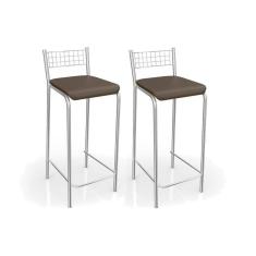 Imagem de Kit 2 Banquetas Sala Jantar Gênova 2b705cr 2 Un Cromado/marrom - Kappesberg