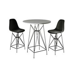 Imagem de Jogo Mesa Bistrô Eames Branca 60Cm 2 Banquetas Preta Base Ferro Preto - Cor: Branco