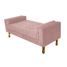 Imagem de Recamier Divã Felix Baú 140 cm Estofado Luiz XV Sofá 2 Lugares Suede Rosê Para Sala de Estar Consultório Quarto Recepção Escritório - AM Decor